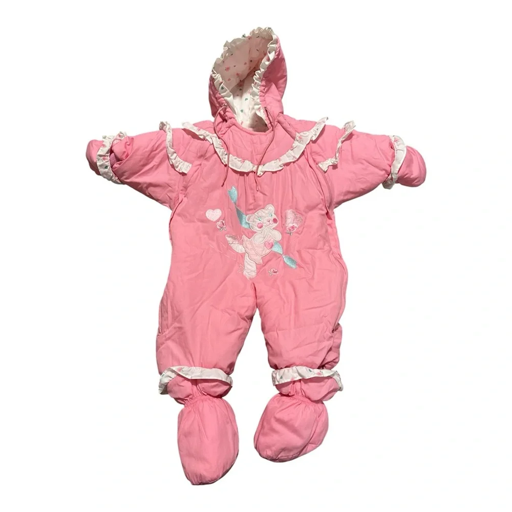 Baby Togs London Fog Pink Snowsuit 12M Ballet Bear Hooded